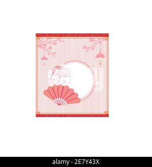 Abstrait belle femme asiatique Doodle Portrait Illustration de Vecteur