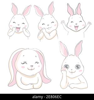 Collection de petits lapins mignons. Peut être utilisé pour les cartes de vœux, les invitations de douche de bébé. Illustration de pépinière vectorielle. Illustration de Vecteur