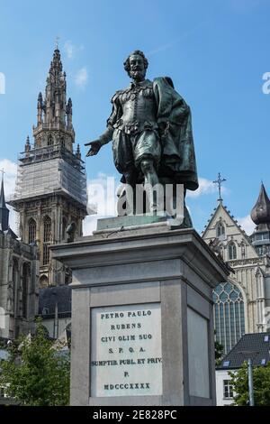 Statue de Peter Paul Rubens aux Groenplaats à Anvers, Belgique Banque D'Images