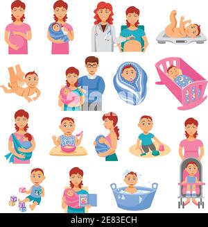 Parents et bébé plat icônes ensemble avec la mère et le père illustration vectorielle isolée Illustration de Vecteur