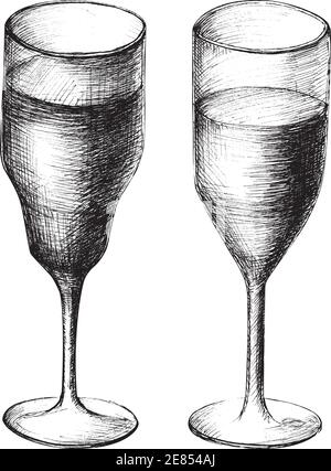 Illustration vectorielle monochrome de deux verres de champagne dessinés à la main sur fond blanc. Illustration de Vecteur