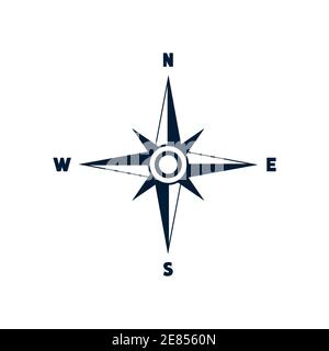 Icône de boussole avec indication Nord, Sud, est et Ouest. Illustration vectorielle de symbole de navigation isolée sur blanc Illustration de Vecteur