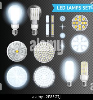 Effets de lumière et de lampes LED réalistes de tailles et de formes différentes isolées sur un arrière-plan transparent vecteur réaliste illustrat Illustration de Vecteur