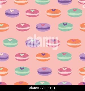 Mignon macarons pastel avec motif vectoriel coeurs Illustration de Vecteur