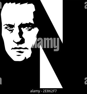 Homme politique russe Alexey Navalny. La silhouette du visage sur la lettre latine N Illustration de Vecteur