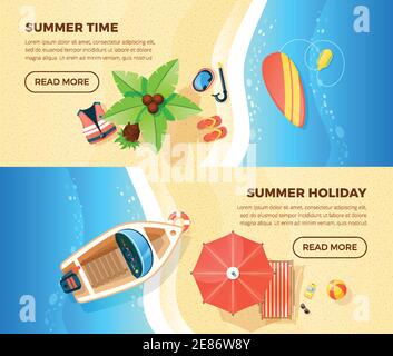 Vacances d'été tropical île océan plage informations de vacances 2 top afficher les bannières page web design illustration vectorielle isolée Illustration de Vecteur