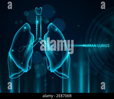 Poumons humains transparents sur fond bleu avec effets de lumière et illustration de bokeh à vecteur plat Illustration de Vecteur