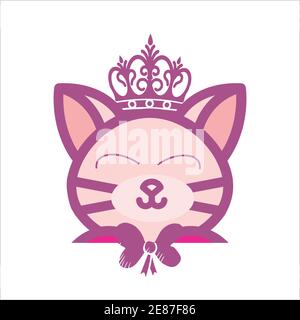 adorable beauté kitty roi poupée logo et illustration Illustration de Vecteur