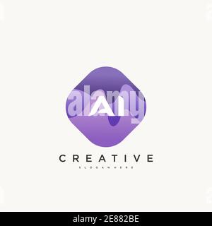 Ai lettre initiale logo éléments de modèle de conception avec WAVE art coloré Illustration de Vecteur