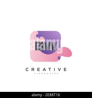 BW initial Letter logo Icon éléments de modèle de conception avec WAVE art coloré Illustration de Vecteur