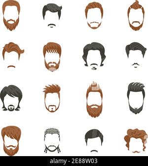 Hommes coiffure icônes ensemble avec la barbe et la moustache à plat isolé illustration vectorielle Illustration de Vecteur