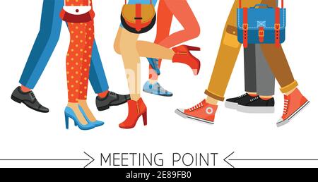 Pieds et jambes plats pour hommes et femmes avec style vêtements et chaussures colorés sur fond blanc illustration vectorielle Illustration de Vecteur