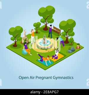 Open Air Gym for Stombale concept. Gymnastique pour la grossesse Illustration vectorielle.Femme physique Illustration décorative. La condition physique des femmes enceintes est Illustration de Vecteur