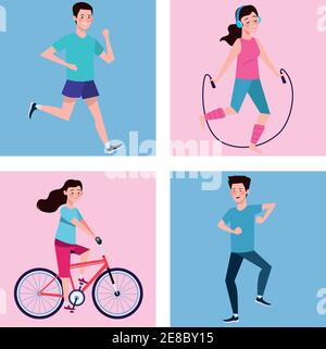 les personnes pratiquant exercices personnages sain style de vie vecteur illustration design Illustration de Vecteur