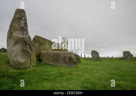 Easter Aquhorthies, cercle de pierres à position allongée, site historique classé monument de l'âge de bronze près d'Inverurie, Aberdeenshire, Écosse Banque D'Images