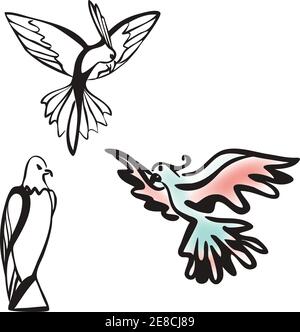 Aigle assis et Parrot Line Art Illustration de Vecteur