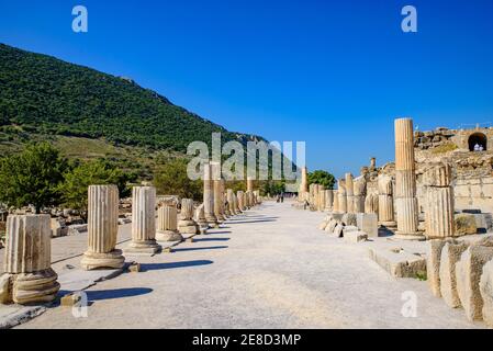 Rue Curetes, une des rues principales du site archéologique d'Éphèse en Turquie Banque D'Images