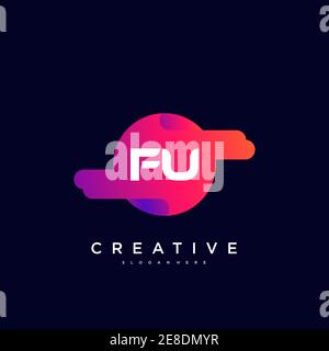 FU initial lettre logo Icon design éléments de modèle avec vague art coloré Illustration de Vecteur