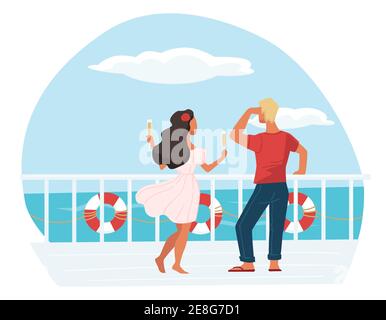 Homme et femme sur un paquebot de croisière buvant du champagne Illustration de Vecteur