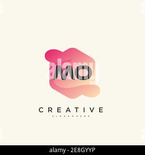 Mo lettre initiale logo éléments de modèle de conception avec WAVE coloré Illustration de Vecteur