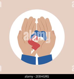 Homme tenant une femme dans ses mains. Concept de protection et de soins Illustration de Vecteur