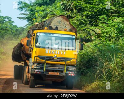 Camion à grumes dans la jungle, Yokadouma, est du Cameroun Banque D'Images