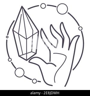 Pierre magique ou cristal dans les mains, occulte ésotérique Illustration de Vecteur