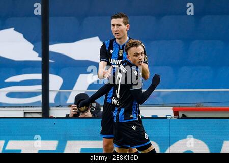 Le club Hans Vanaken fête après avoir marquant un match de football entre le Club Brugge et le Standard de Liège, dimanche 31 janvier 2021 à Brugge, le jour même Banque D'Images