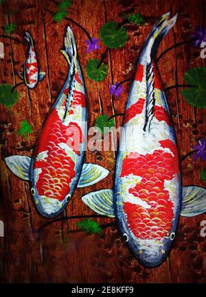 Peinture à l'huile de Fancy Carp photos de poissons Austiciousness à la maison Banque D'Images