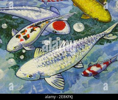 Peinture à l'huile de Fancy Carp photos de poissons Austiciousness à la maison Banque D'Images