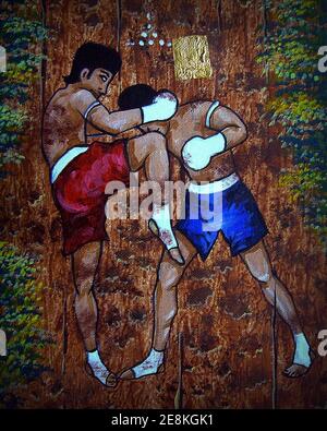 Art, peinture, couleur acrylique, Muay thai , boxe thaï, de Thaïlande Banque D'Images