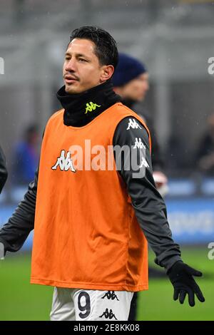 Milan, Italie. 30 janvier 2021. Gianluca Lapadula (9) de Benevento vu pendant l'échauffement avant la Serie UN match entre Inter Milan et Benevento à Giuseppe Meazza à Milan. (Crédit photo : Gonzales photo/Alamy Live News Banque D'Images