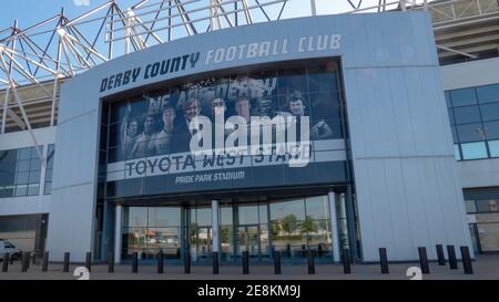 Derby 30 mai 2020 : entrée du stade du club de football du comté de Derby, stade IPRO, Pride Park, Derby UK Banque D'Images