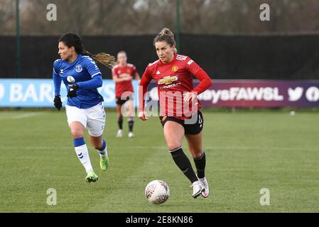 Liverpool, Royaume-Uni. 31 janvier 2021. Amy Turner de Manchester United en action. Barclays Women's super League match, Everton Women contre Manchester Utd Women au Walton Hall Park à Liverpool le dimanche 31 janvier 2021. Cette image ne peut être utilisée qu'à des fins éditoriales. Utilisation éditoriale uniquement, licence requise pour une utilisation commerciale. Aucune utilisation dans les Paris, les jeux ou les publications d'un seul club/ligue/joueur.pic par Chris Stading/Andrew Orchard sports Photography/Alamy Live News crédit: Andrew Orchard sports Photography/Alamy Live News Banque D'Images