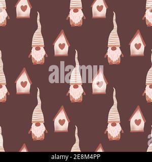 Motif de gnome de Saint-Valentin sans coutures - adorable Saint-Valentin Banque D'Images