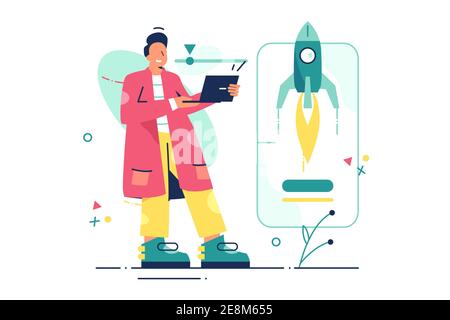 Homme travaillant au démarrage Illustration de Vecteur