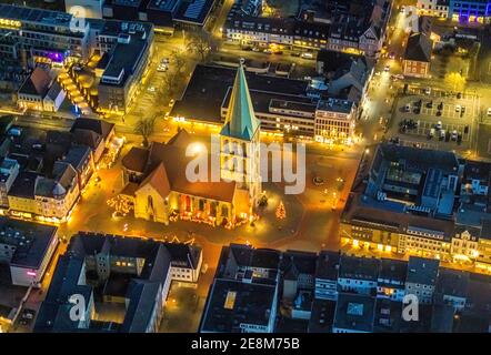 Vue aérienne, centre-ville de Hamm, église Paulus - EV. Kirchengemeinde Hamm, marché sans marché de Noël, centre, Hamm, région de la Ruhr, Rhénanie-du-Nord-Ouest Banque D'Images