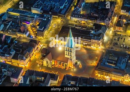 Vue aérienne, centre-ville de Hamm, église Paulus - EV. Kirchengemeinde Hamm, marché sans marché de Noël, centre, Hamm, région de la Ruhr, Rhénanie-du-Nord-Ouest Banque D'Images