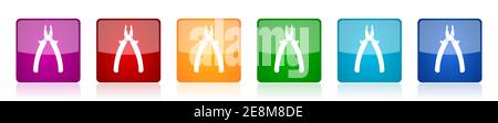 Pince, jeu d'icônes d'équipement, boutons vectoriels carrés brillants en 6 couleurs pour les applications Web et mobiles Illustration de Vecteur