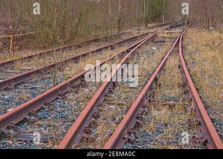 Gros plan sur les points de passage de chemin de fer abandonnés en Angleterre, au Royaume-Uni Banque D'Images