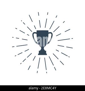 Icône de la coupe du gagnant avec lunettes de soleil. Silhouette du trophée de la victoire du champion. Vecteur de réussite noir isolé sur blanc. Illustration de Vecteur
