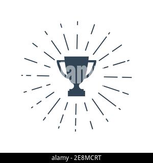 Icône de la coupe du gagnant avec lunettes de soleil. Silhouette du trophée de la victoire du champion. Vecteur de réussite noir isolé sur blanc. Illustration de Vecteur