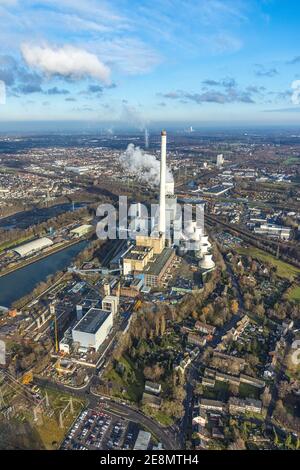 Vue aérienne, centrale thermique et électrique combinée STEAG Herne au canal Rhin-Herne, chantier de la nouvelle centrale à gaz et à vapeur de Steag, Baukau-Ouest Banque D'Images