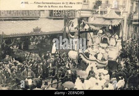 Mons - mi-Carême 1914 - Char de la Reine des reines. Banque D'Images