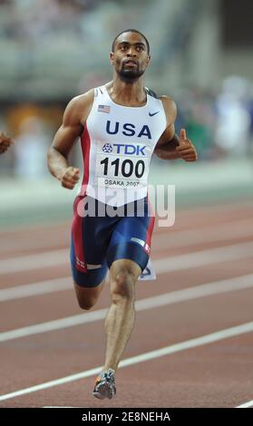 Tyson gay des États-Unis participe à la demi-finale masculine de 100 mètres lors des Championnats du monde d'athlétisme de 11, au stade Nagai, à Osaka, au Japon, le 26 août 2007. Photo de Gouhier-Kempinaire/Cameleon/ABACAPRESS.COM Banque D'Images