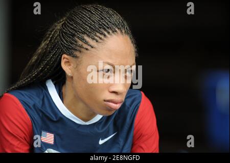 Allyson Felix des États-Unis participe à des épreuves de 200 mètres pour femmes lors des Championnats du monde d'athlétisme 11, au stade Nagai, à Osaka, au Japon, le 29 août 2007. Photo de Gouhier-Kempinaire/Cameleon/ABACAPRESS.COM Banque D'Images