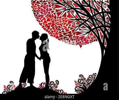 Un couple amoureux embrasse sous un arbre. Illustration vectorielle Illustration de Vecteur