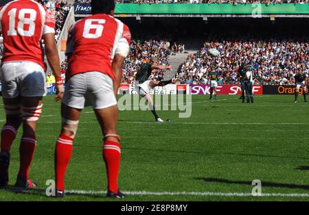 Percy Montgomery en Afrique du Sud pendant la coupe du monde de rugby 2007 de l'IRB, Pool A, Afrique du Sud contre Tonga au stade Bolaert de Lens, France, le 22 septembre 2007. Photo de Christophe Guibbbaud/Cameleon/ABACAPRESS.COM Banque D'Images