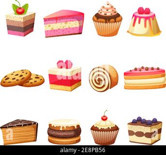 Gâteaux pâtisserie et desserts sucrés ensemble illustration vectorielle isolée Illustration de Vecteur