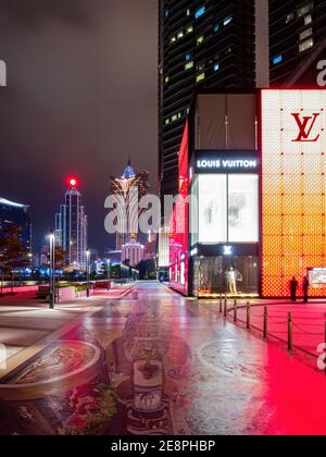 Macao, le 22 JANVIER 2012 - vue de nuit sur une place Banque D'Images